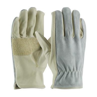 Beige L Anti-Vibration Leather Driver's Style, Top Grain Palm, Split Back Anti-vibration Gloves and Liners 1 Pair 122-169/L