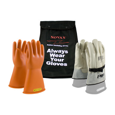 Orange 12-KIT NOVAX, Insulating Glove Kit, Class 2, 14 In., Orn., Straight Cuff Novax 14-inch Glove Kit 147-SK-2/12-KIT
