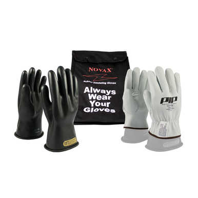 Black 10-KIT NOVAX, Insulating Glove Kit, Class 00, 11 In., Blk., Straight Cuff Novax 11-inch Glove Kit 150-SK-00/10-KIT