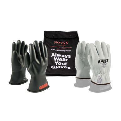 Black 10-KIT NOVAX, Insulating Glove Kit, Class 0, 11 In., Blk., Straight Cuff Novax 11-inch Glove Kit 150-SK-0/10-KIT