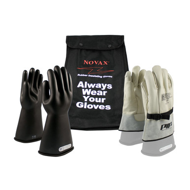 Black 12-KIT NOVAX, Insulating Glove Kit, Class 1, 14 In., Blk., Straight Cuff Novax 14-inch Glove Kit 150-SK-1/12-KIT