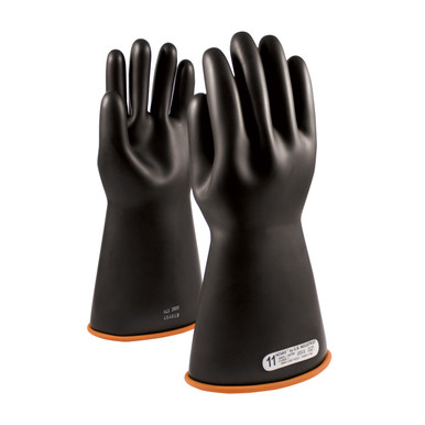 Black 11 NOVAX Insulating Glove, Class 1, 14 In., Blk./Orn., Straight Cuff Novax Rubber Insulating Gloves 1 Pair 155-1-14/11