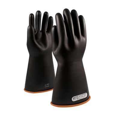 Black 8 NOVAX Insulating Glove, Class 1, 16 In., Blk./Orn., Straight Cuff Novax Rubber Insulating Gloves 1 Pair 155-1-16/8
