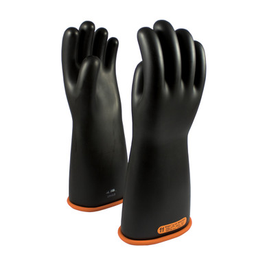 Black 12 NOVAX Insulating Glove, Class 4, 16 In., Blk./Orn., Straight Cuff Novax Rubber Insulating Gloves 1 Pair 155-4-16/12