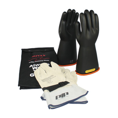 Black 8-KIT NOVAX, Insulating Glove Kit, Class 2, 14 In., Blk./Orn., Straing Cuff Novax 14-inch Glove Kit 155-SK-2/8-KIT