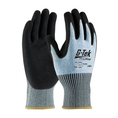 Blue L G-Tek PolyKor,13G Blue/White Shell, DD Nitrile Microsurface Grip, A2 Gloves with PolyKor Fiber 1 Dozen 16-330/L