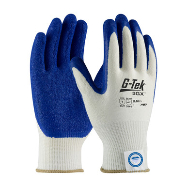 White S G-Tek 3GX Dyneema Diamond,13G White Shell, Blue Latex Crinkle Grip, A4 Gloves made with Dyneema 1 Dozen 19-D313/S