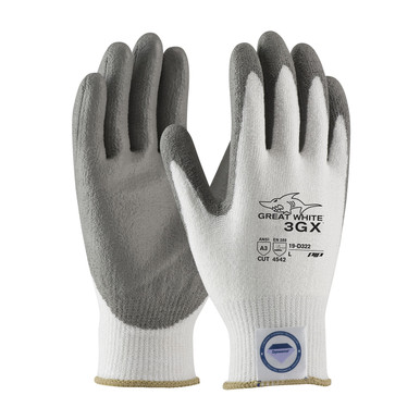 White S Great White 3GX Dyneema Diamond,13G White Shell, Gray PU Smooth Grip,A3 Gloves made with Dyneema 1 Dozen 19-D322/S