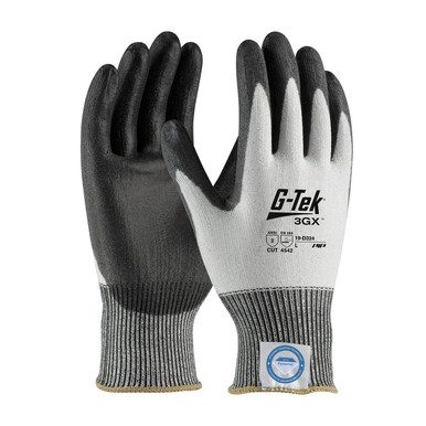 White XXL G-Tek 3GX Dyneema Diamond,13G White Shell, Black PU Smooth Grip, A2 Gloves made with Dyneema 1 Dozen 19-D324/XXL