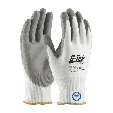 White XS G-Tek 3GX Dyneema Diamond, White 13G Shell, Gray PU Smooth Grip, A4 Gloves made with Dyneema 1 Dozen 19-D330/XS