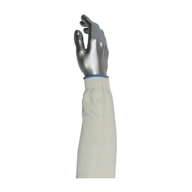 White 18" Engineered Poly/Cotton Sleeve, Single Ply, 18", Wide Gusset at top, with Blue Coverstitch Seamless Knits for General Duty 20-1077