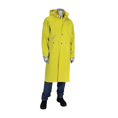 Yellow L Rain Coat 48 inch .65mm Ribbed PVC /Polyester, Detachable Hood, Yellow PVC/Nonwoven 201-650C/L