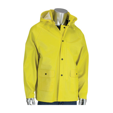 Yellow XL Rain Jacket .65 Ribbed PVC/Poly, Removable Hood, Yellow PVC/Nonwoven 201-650J/XL