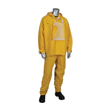 Yellow M Hydroblast Rainsuit .35mm PVC/Poly, FR Treated, Hood, Shroud, Yellow FR Treated PVC/Polyester 205-375FR/M