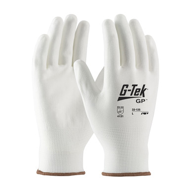 White M G-Tek GP, White 13G Nylon Shell, White PU Coated Smooth Grip Seamless Knits for General Duty 1 Dozen 33-125/M