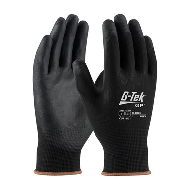 Black XL G-Tek GP, Black 13G Nylon Shell, Black PU Coated Smooth Grip Seamless Knits for General Duty 1 Dozen 33-B125/XL