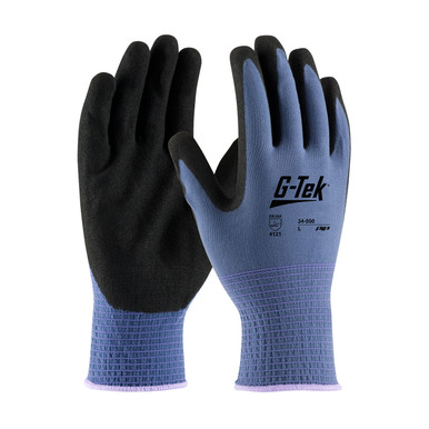 Blue M G-Tek GP, 13G Blue Nylon Shell, Black Nitrile MicroSurface Grip Seamless Knits for General Duty 1 Dozen 34-500/M