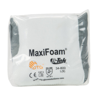 White XL MaxiFoam Premium, 15G White Nylon Shell, Gray Nitrile Foam Grip, Vend Nitrile Foam Coated Gloves by ATG 1 Pair 34-800V/XL
