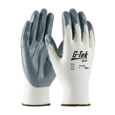 White XL G-Tek GP, White 13G Nylon Shell, Econ Grade, Gray Nitrile Foam Grip Seamless Knits for General Duty 1 Dozen 34-C234/XL
