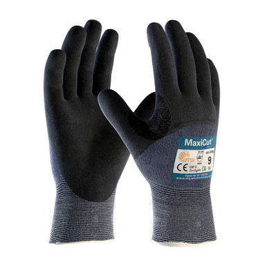 Blue L MaxiCut Ultra, Blue 15G Eng Yarn, Black 3/4 Dip MicroFoam Nitrile, A3 Gloves for Cut Protection by ATG 1 Dozen 44-3755/L