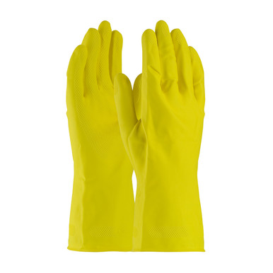 Yellow M Assurance Unsupport Latex, Ylw., 21 Mil, 12 Inch, Flocked, Diamond Unsupported Latex Gloves 1 Dozen 48-L212Y/M