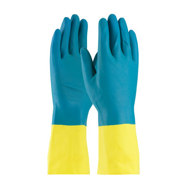 Blue L Assurance Unsupport Neo/Latex, Bl/Ywl, 28 Mil, 12 In, Flock, Dmnd Unsupported Neoprene Gloves 1 Dozen 52-3670/L