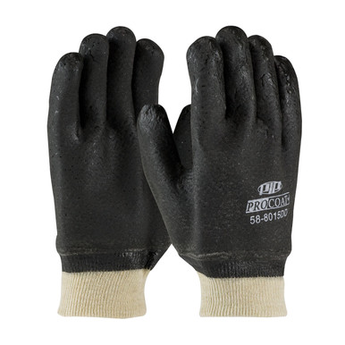 Black MENS ProCoat, Supported PVC, Jersey Lined, Blk., Rough Acid Finish, KW Coated Supported Gloves 1 Dozen 58-8015DD