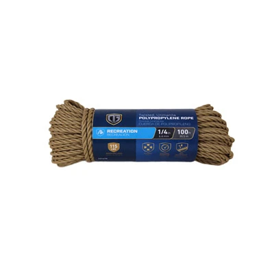 Polypropylene Rope, Twisted, Tan, 1/4 In. x 100 Ft.