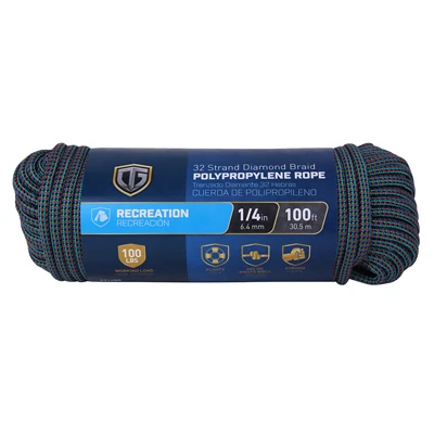 Polypropylene Rope, Diamond Braid, 32 Strand, 1/4 In. x 100 Ft.