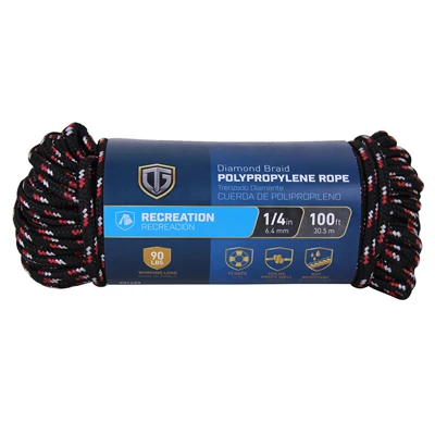 Polypropylene Rope, Diamond Braided, Assorted Colors, 1/4 In. x 100 Ft.