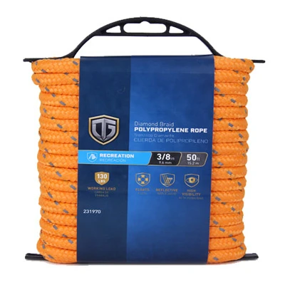 Polypropylene Rope, Twisted, Reflective Orange, 3/8 In. x 50 Ft.