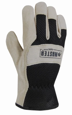 Work Gloves, Suede Leather Palm, Mesh Back, Men's Large