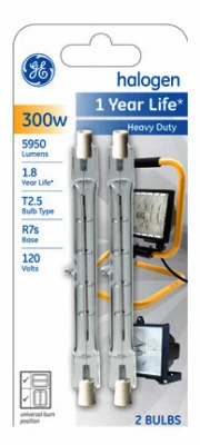Quartz Line Halogen Heavy-Duty Lamps, 300 Watt, 2-Pk.