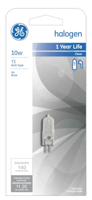 T-3 Bi-Pin Quartz Halogen Lamp, 10 Watt