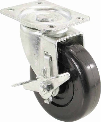 Swivel Plate Caster, Side Brake, Polypropylene Wheel, 4 In.