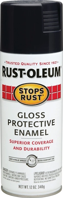 Stops Rust Spray Enamel, Black Gloss, 12 oz.