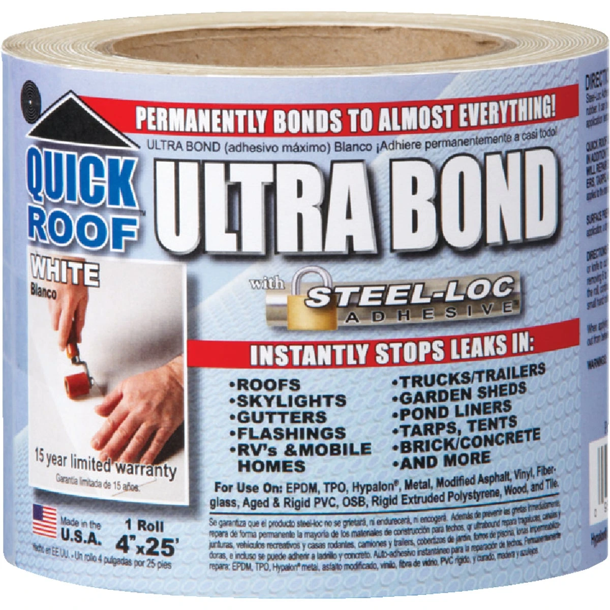 Ultra Bond Roof Repair, Self-Adhesive, White, 4-In. x 25-Ft.