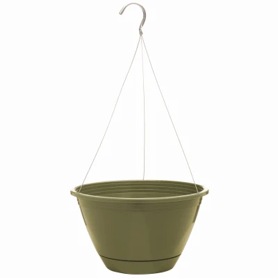 Olive Green 10-inch Plastic Hanging Planter With Saucer And Hangers