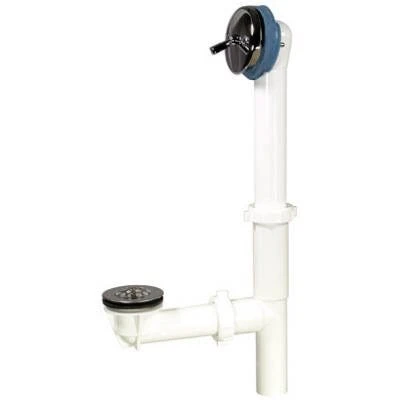 Trip Lever Bath Drain Assembly, White Plastic With Chrome Finish, Adjustable 14-16 Inches