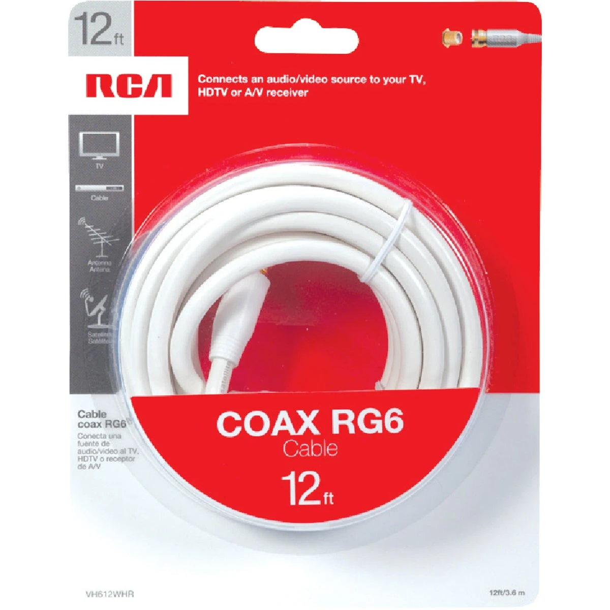 RG6 Coaxial Cable WithFConnectors, White, 12 Ft.