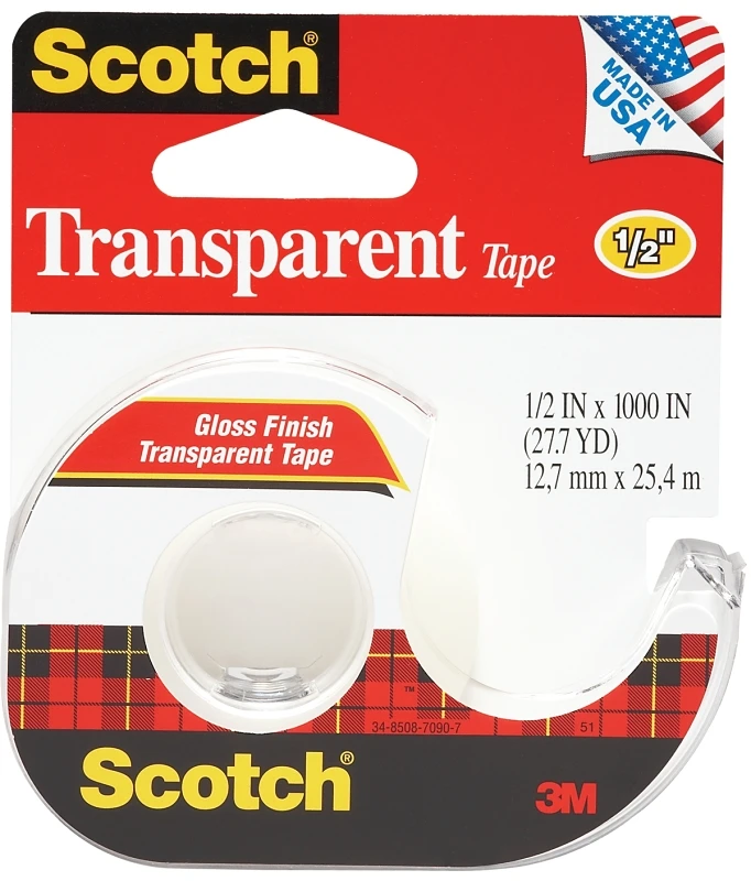 Transparent Tape + Dispenser, 1/2 x 1,000 In.