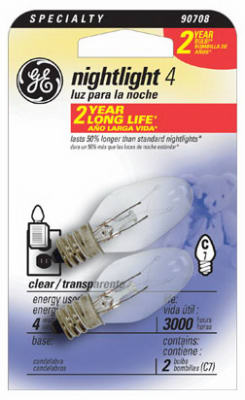 Night Light Bulb, Clear, 5 Watt, 2-Pk.