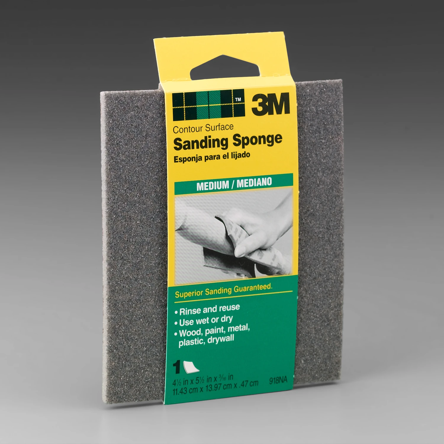 Contour Surface Sanding Sponge, Medium, 4.5 x 5.5 x 3/16 In.