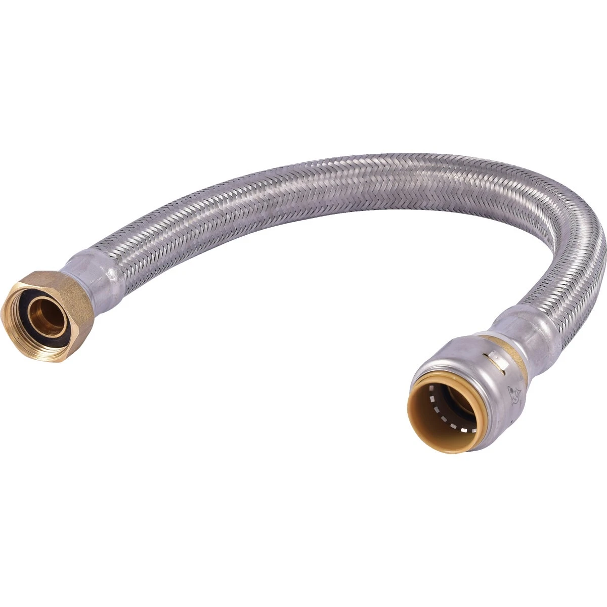 18 In. Push-Fit Water Heater Connector, Braided Stainless Steel, 3/4 x 3/4 In. FIP