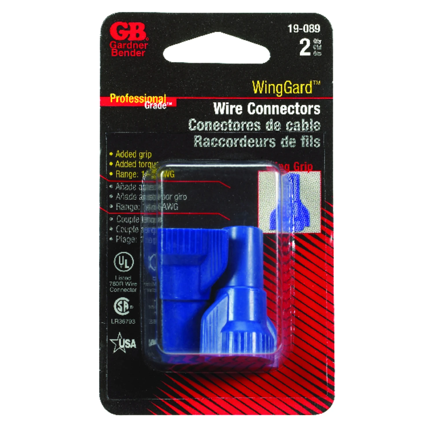 Wing-Gard Wire Connector, Screw-On, 14-6 AWG, Blue, Large, 2-Pk.