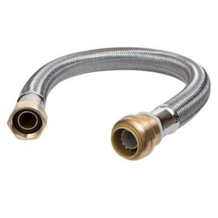 12 In. Push-Fit Water Heater Connector, Braided Stainless Steel, 3/4 x 3/4 In. FIP