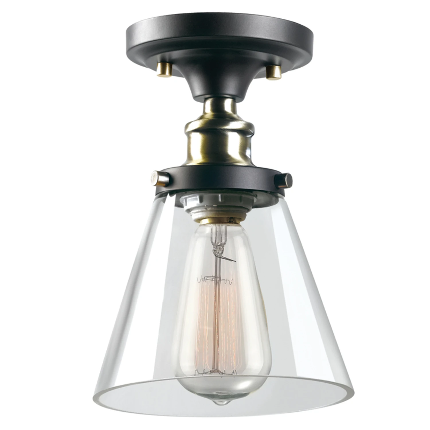 1-Light Glass Flush Mount, Clear Glass Shade, Oil Rubbed Bronze