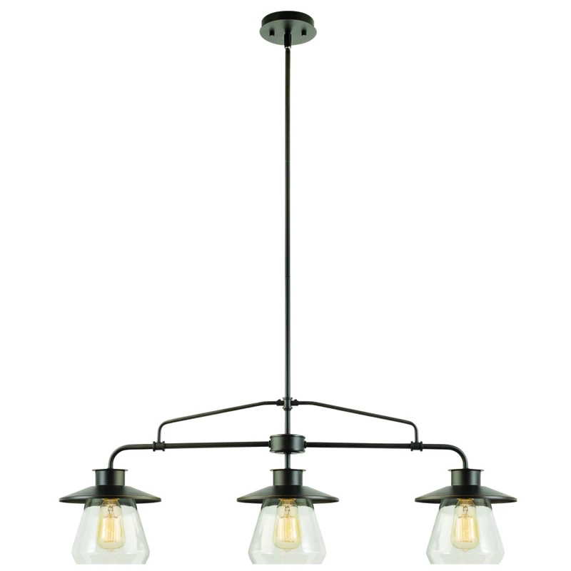 3-Light Pendant, Clear Glass Shades, Oil Rubbed Bronze