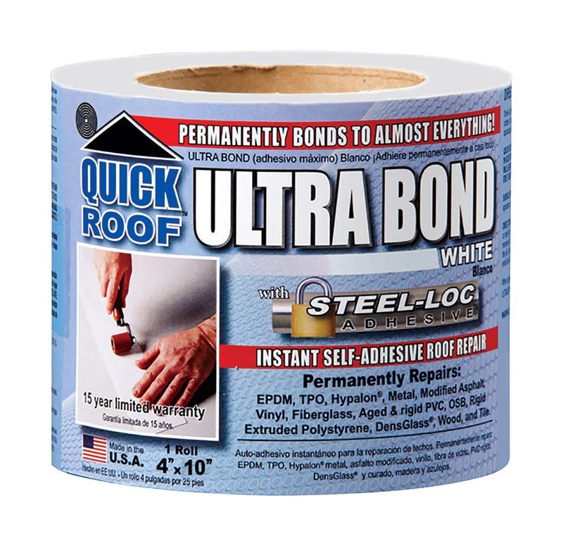 Ultra Bond Roof Repair, Self-Adhesive, White, 4-In. x 10-Ft.