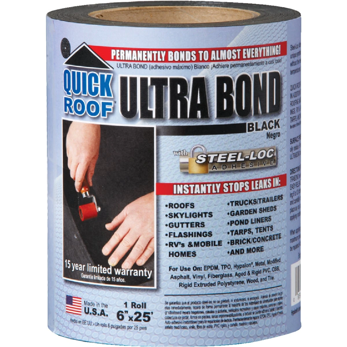 Ultra Bond Roof Repair, Self-Adhesive, Black, 6-In. x 25-Ft.